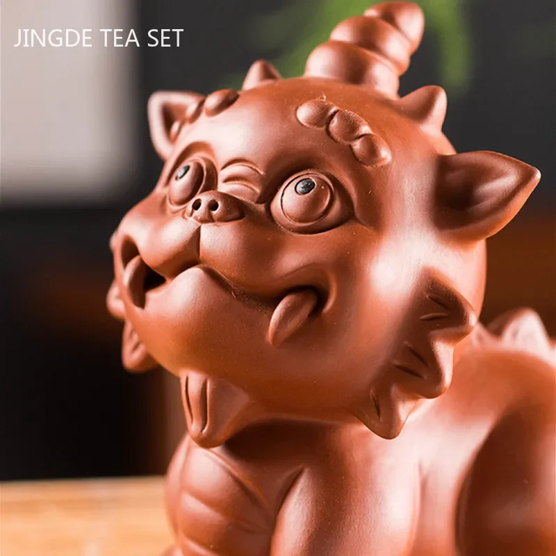 Handmade Purple Clay Tea Pet Lucky Fortune Animal Statue Tea Figurine Ornaments Home Tea Set Decoration Accessories Crafts