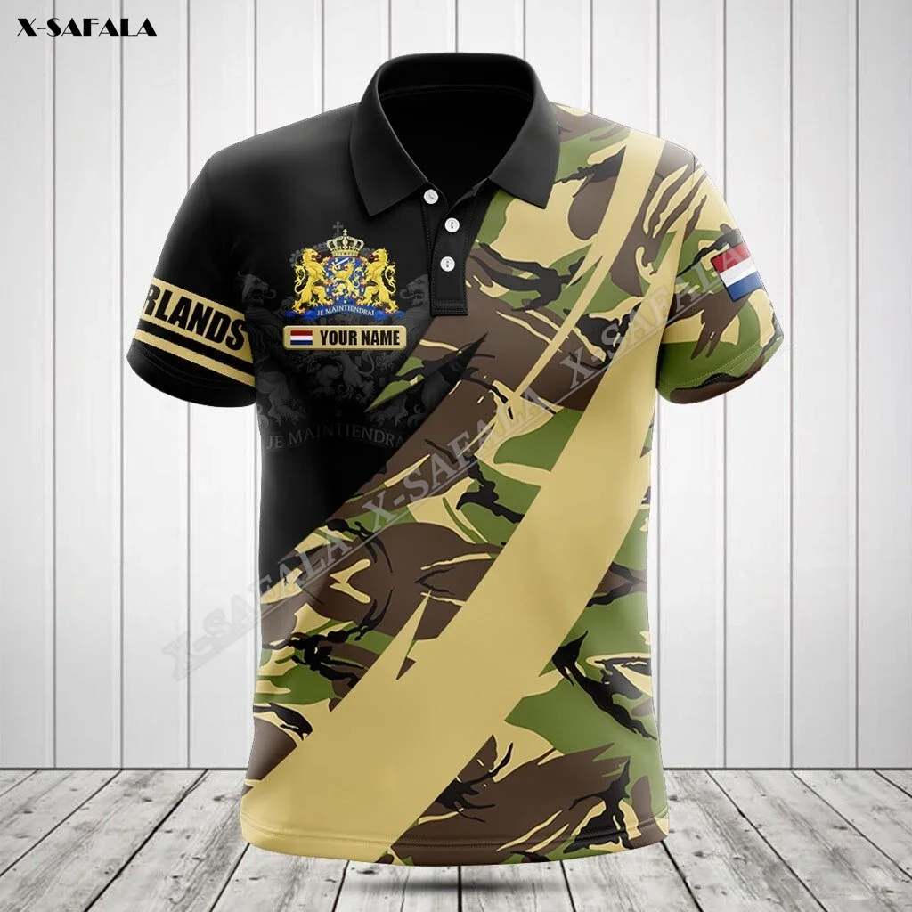 

Camo Army Veteran Netherlands Honor Flag 3D Print Men's Adult Polo Shirt Collar Short Sleeve Top Tee High Quality Breathable