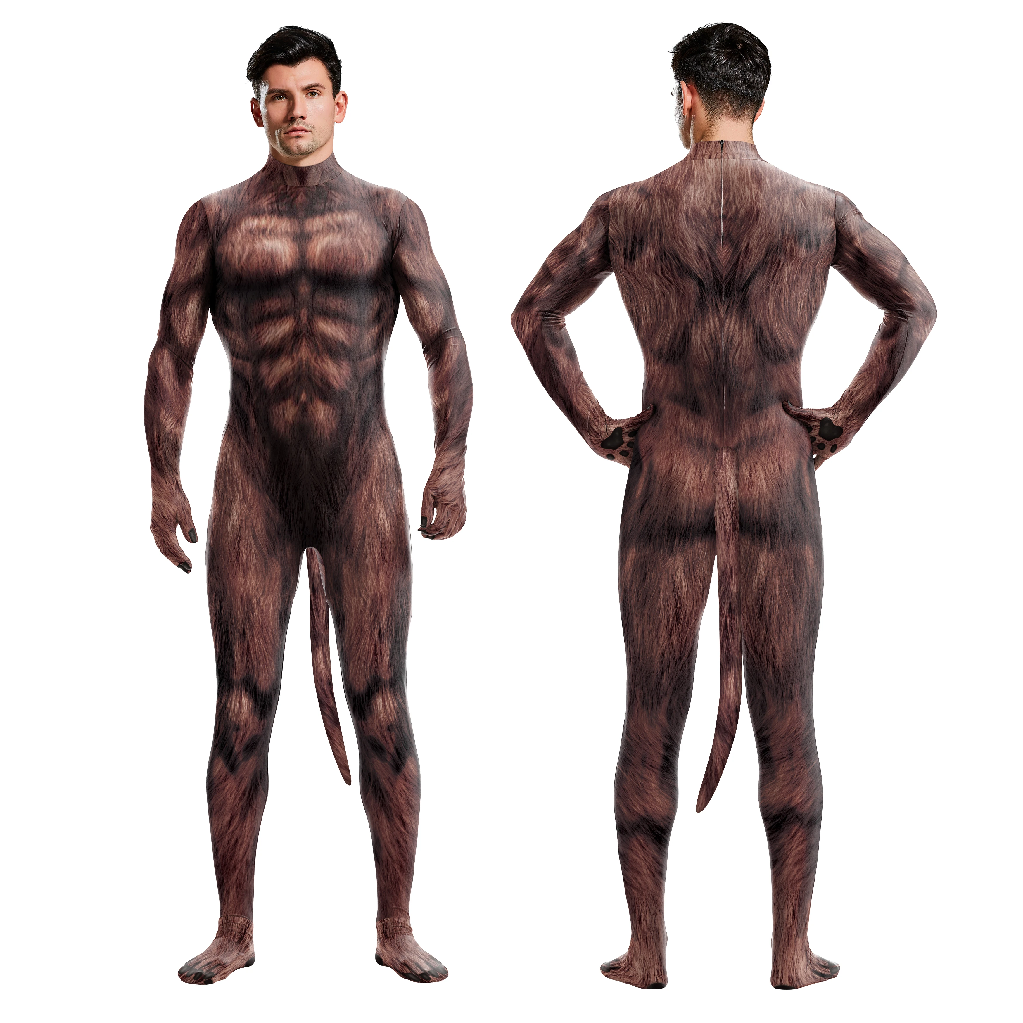 Men's Halloween Costume Elastic Carnival Party Fitness animal full bodysuit with tail Women's Whole costumes Zentai suit adult cosplay costume,adult unitard