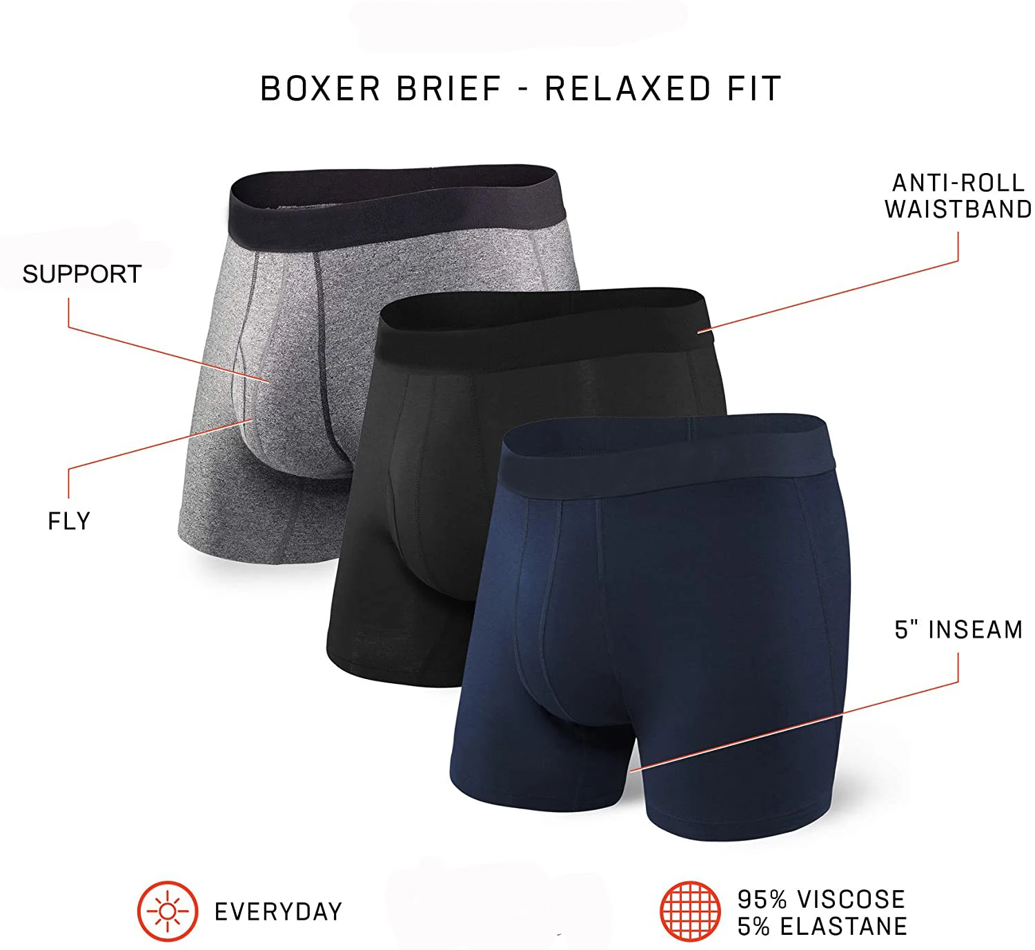 Men Boxer Briefs Mens Underwear Boxer Briefs with Fly Breathable Soft Comfortable USA Size