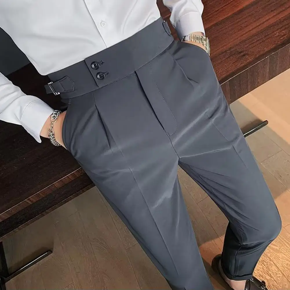 Men Suit Trousers Classic Men's Office Trousers Slim Fit High Waist