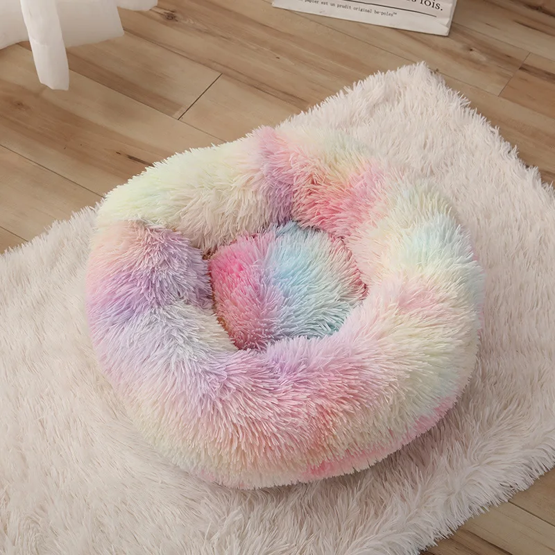 

Round Pet Products Kennel Fashion Contrasting Color Stitching Pet Supplies Winter Warm Plush Cat Kennel Dog Beds for Medium Dogs