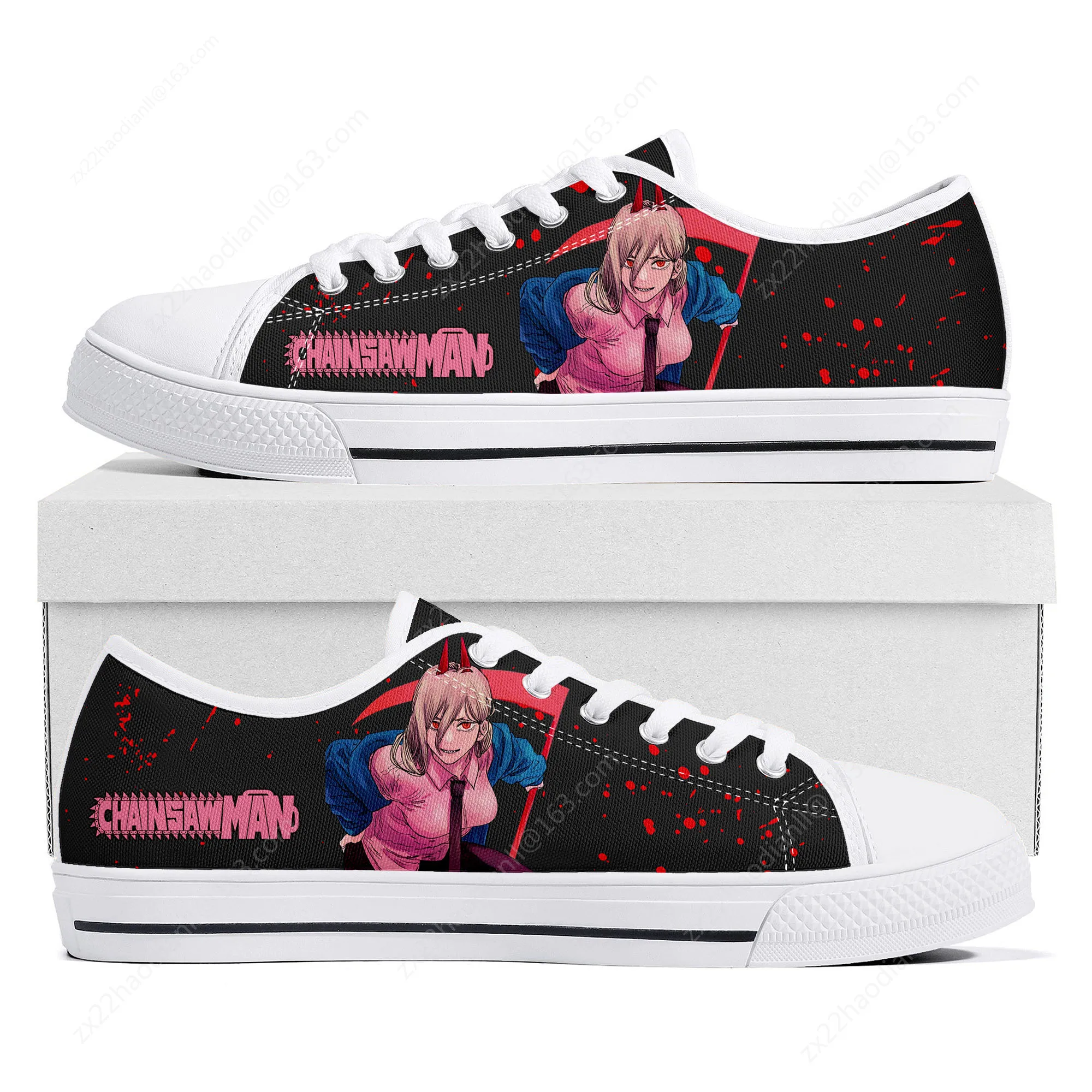 Chainsaw Man Pochita Power Low Top Sneakers Mens Womens Teenager High Quality Canvas Sneaker Casual Couple Shoes Custom Shoe