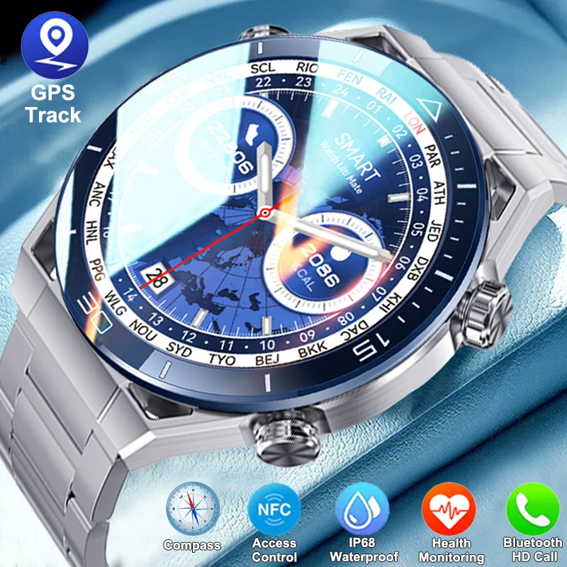 

Luxury NFC Smart Watch For Men Bluetooth Call IP68Waterproof Smartwatch Men 2023 AMOLED Watches Sports Outdoor Compass GPS Track