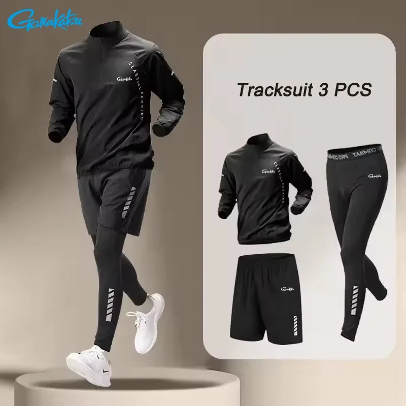 Gamakatsu Fishing Summer Men's Quick Dry Jacket Suit Two-piece Outdoor Running Sets Sports Pants Workout Clothes