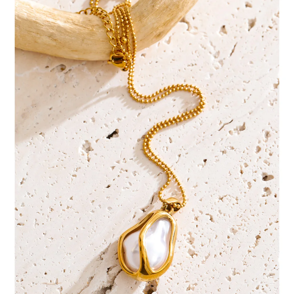 Yhpup Baroque Simulated Pearls Pendant Necklace Women Waterproof