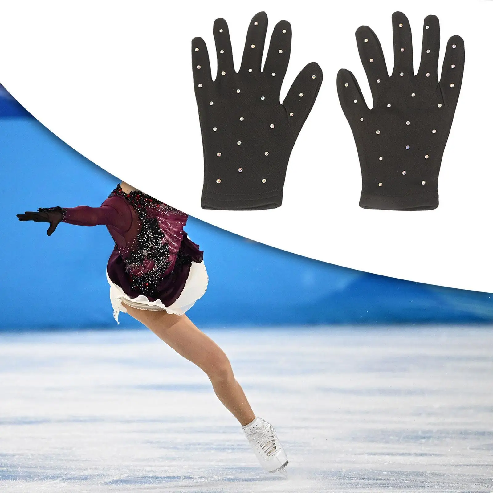 Gants De Patinage Artistique Brillants - Pour Femmes Et Filles, Noir, Taille 8-10 Ans - Compétition, Entraînement