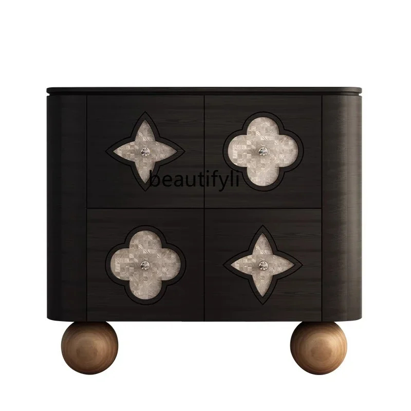 

Modern Minimalist Sideboard Cabinet/French Solid Wood Locker Living Room Creative Design Storage Cabinet Black Furniture