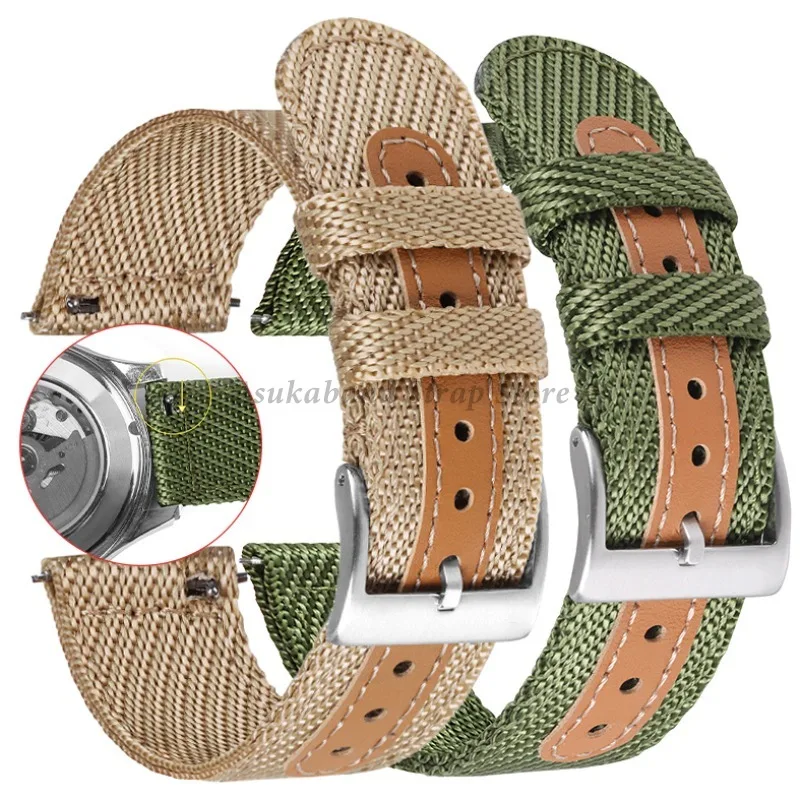 Unisex Quick Release Nylon Canvas Watch Strap - 18mm, 20mm, 22mm