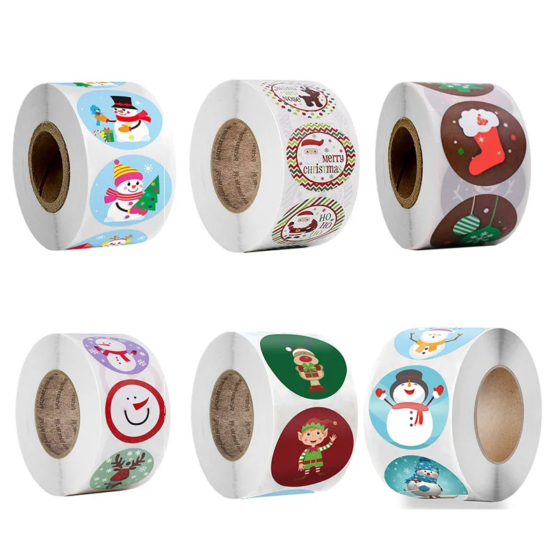 

500PCS/roll Christmas Stickers for Envelope 2.5CM Round Merry Christmas Stickers 8 Designs Pattern Christmas Decoration Stickers