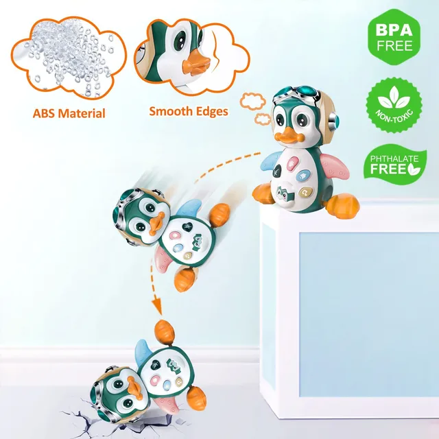 Electronic Baby Crawling Toy With Music & Lights Learning Baby Toy Penguin Over 6 Months Old, Birthday Gift For Early Education 4