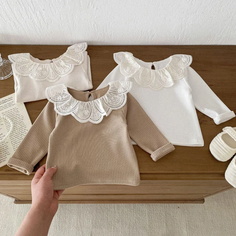 New Baby Girl Clothes Lace Collar Baby Autumn Tops Kids Pullover Infant T Shirt for Girls Clothing Toddler Blouse 0-2Y 1