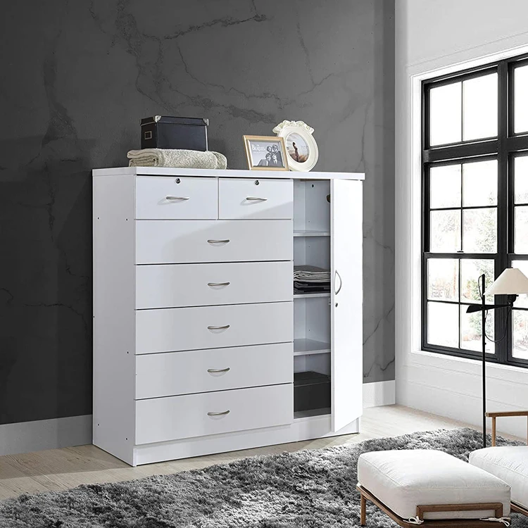 Warm White Modern Simple Design Storage Tall And Wood Chest Of Drawer With Lock 4