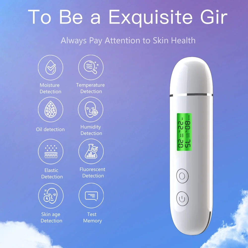 Portable Rechargeable Skin Analyzer Detector LCD Digital Water Oil Moisture Tester Fluorescent Agent Detection Face Care Tool