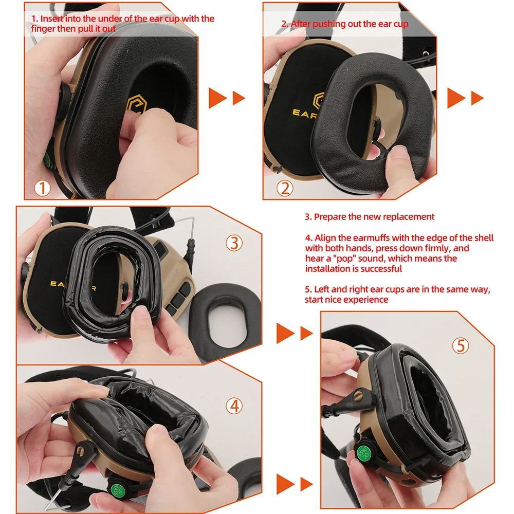 Sostituzione dei cuscinetti per le orecchie in Gel compatibile con Earmor OPSMEN cuffie da tiro elettroniche M31 M32 cuffie tattiche Airsoft Hunt paraorecchie