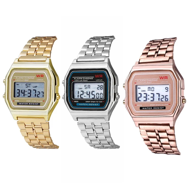 F91W Steel Strap Digital Watch Women Men Business Multifunction LED Sports digital watch