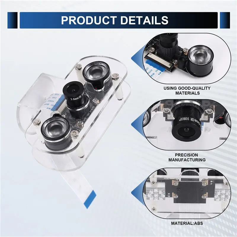 AEE9-라즈베리 파이 4B 카메라용 홀더 및 케이블 포함 IR 카메라 모듈 5MP OV5647 웹캠 자동으로 주간 전환 가능