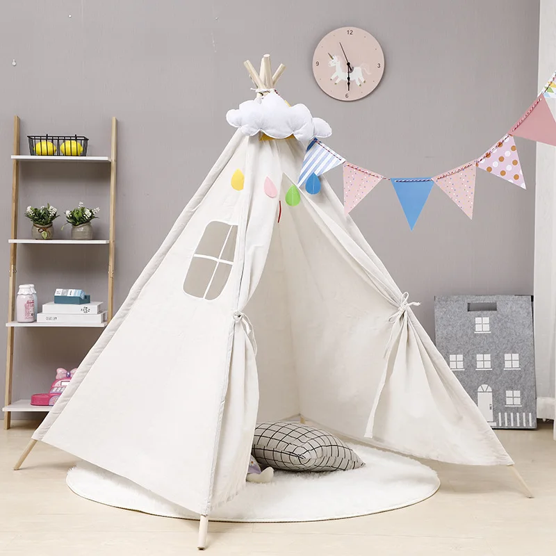 

Children's Tent Teepee Tent For Kids Portable Tipi Infantil House For Children Cabana Kids Tents Decoration Carpet LED Lights