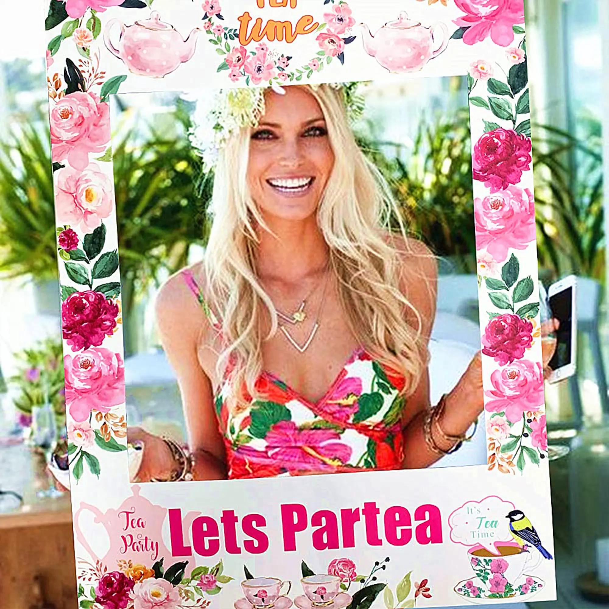 LaVenty Partea Photo Booth Frame Time Party Supplies Tea Party Photo Props Tea Theme Bridal Shower Birthday Supplies