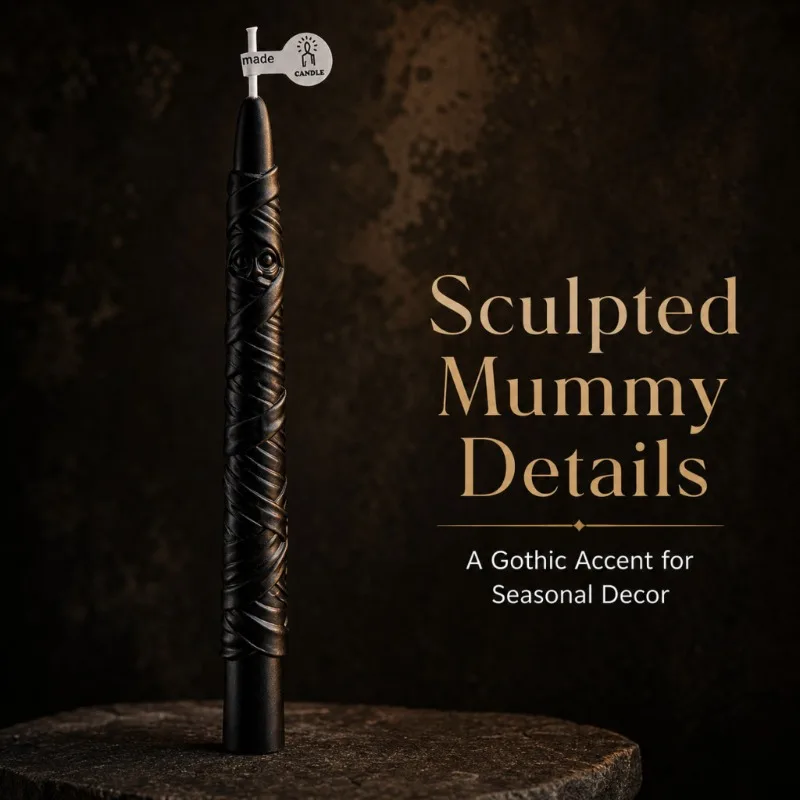 Halloween Taper Candles - Black Spooky Shapes for Gothic Table Decor Halloween Decorative Candles Black Taper Candle Mummy Ghost Owl Long Candles for Holiday Decoration 4