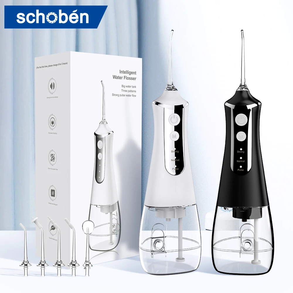 Schoben Dental Oral Irrigator Water Flosser Pick for Teeth Cleaner Thread Mouth Washing Machine 5 Nozzles 300ml Floss Jet dental cleaner,oral irrigator,water flosser