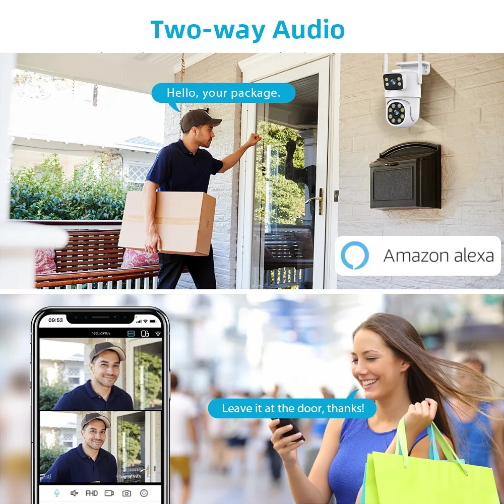 4K 8MP PTZ WIFI Camera Dual Lens Dual Screen IP Camera Outdoor 4MP HD Auto Tracking Security Protection CCTV Surveillance iCSee 6