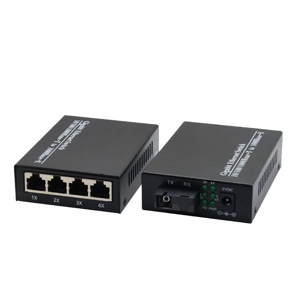 One Pair 4 Port 10/100/1000M Gigabit Media Converter 4 RJ45 to SC Fiber Ethernet Switch Single-mode Multi-mode Optional
