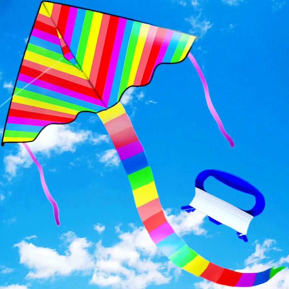 Outdoor Fun Sports Colorful Rainbow Kite With Handle And String For Kids Beach Toys Good Flying
