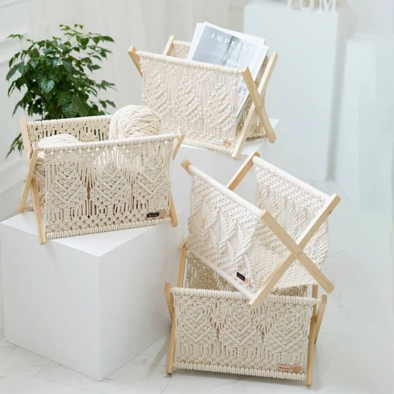 Macramé wandbehang - Boho tijdschriftenhouder met 2 vakken