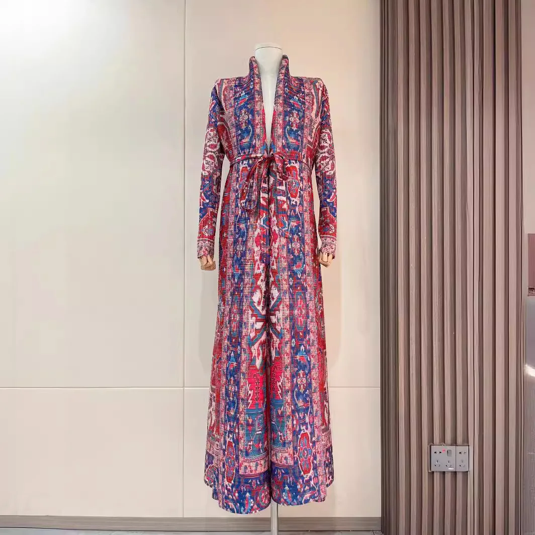 

Женское Плиссированное пальто Miyake, модный тренчкот большого размера с отложным воротником и длинным рукавом