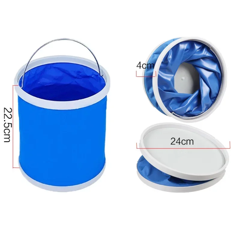 9L Multifunctional Portable Folding Bucket with Bag Outdoor Car Wash Fishing Backpack Camping Hiking Trip Cleaning Tool