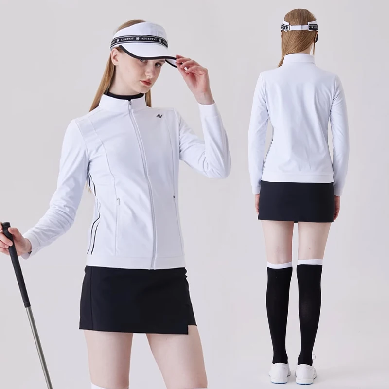 AW Golf Autumn and Winter Jacket Ladies Sports Elastic Slim-fit Stand-up Collar Waterproof Coat Women's Fleece Windbreaker