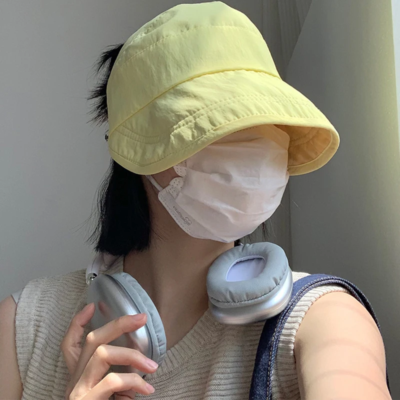 Summer Empty Top Wide Brim Sun Hat For Women Anti UV Sunscreen Bucket Hat Female Sun Protection Outdoor Beach Cap_voghion.com