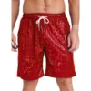 Mens Loose Beach Shorts Loungewear Shorts Checkerboard Metallic Shiny Swimming Boxer Shorts Drawstring Elastic Waistband Pockets 4