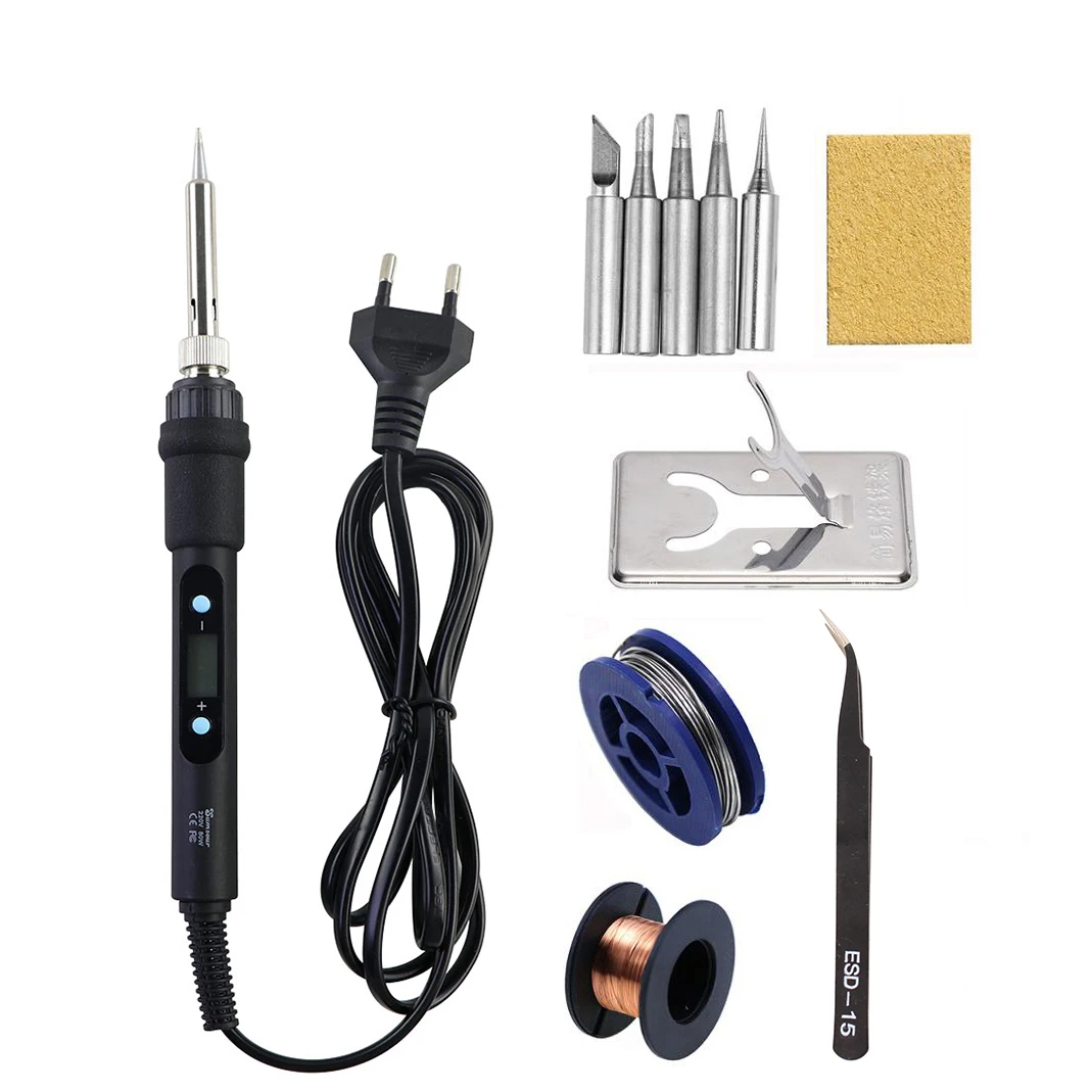 Electric Soldering Iron 80W Adjustable Temperature LCD Welding Tool Ceramic  Heater Soldering Iron Wood Burning Tips Set - AliExpress