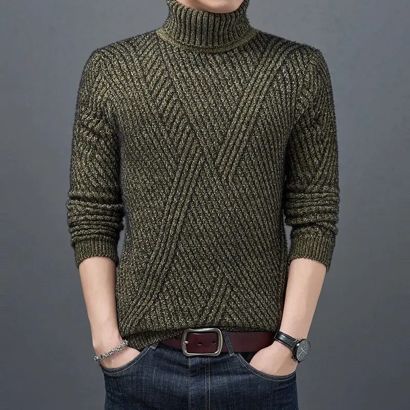 2023 New Men's Clothing Knitted High-neck Long Sleeve Thick Autumn Winter Casual Business Solid Color Sweaters Jumpers