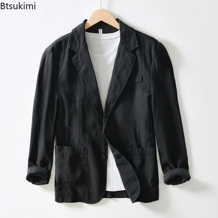 Spring Summer New Men's Cotton Linen Blazer Jackets Fashion Solid Slim Casual Business Thin Style Suit Coat Men Comfy Small Suit