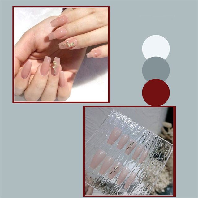 Coffin French Nail Crystal AB Shine Decorative False Nails Long Ballerina Rhinestones Press On Artificial False Nail Tip