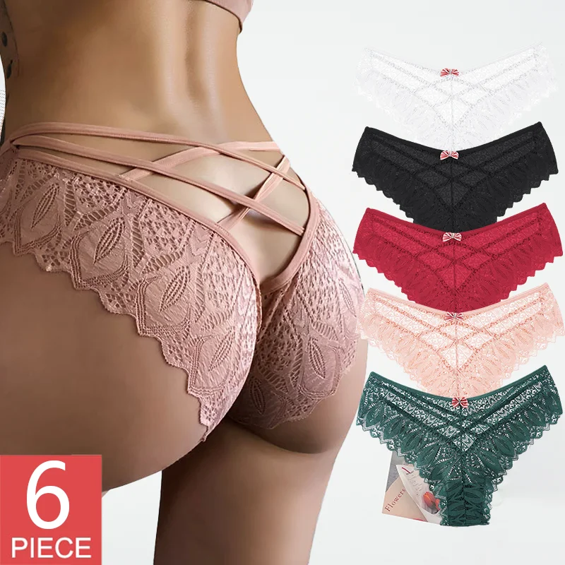 

6PCS/SET Sexy Lace Briefs Women Butterfly Low Waist Panties Women's Transparent Underwear Ladies Hollow Out Female Lingerie