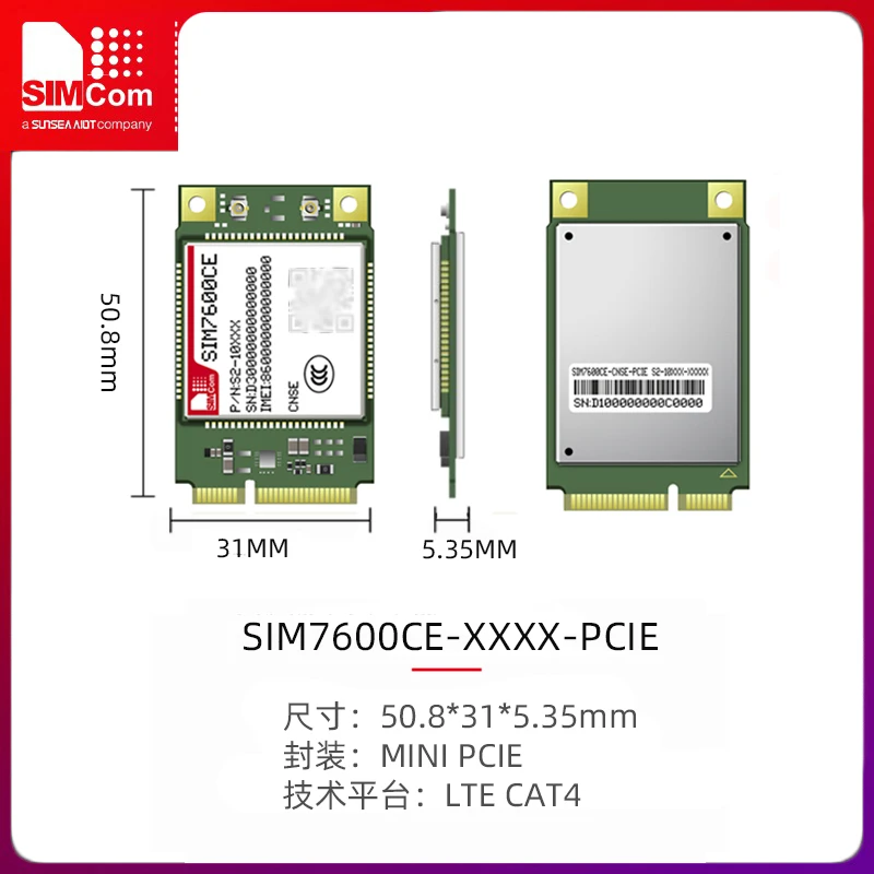 Simcom five-mode wireless 4g communication module SIM7600CE-T-PCIE with GPS positioning diversity