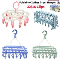 32/16 Clips Folding Clothes Dryer Hanger Children Adults Clothes Dryer Windproof Socks Underwear Drying Rack Organizer Clips 1