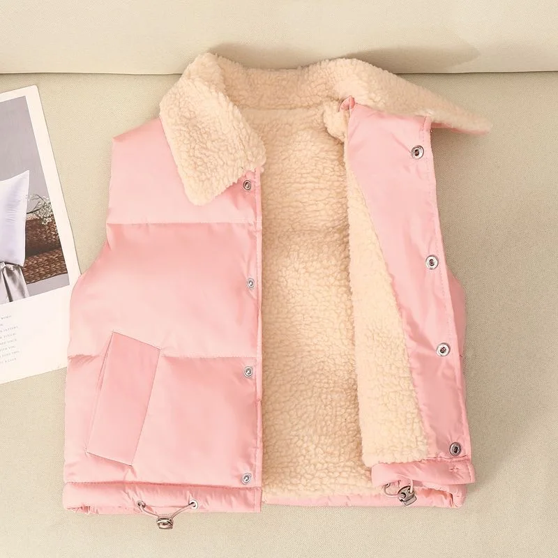 Autumn Winter Girl Vest Single Breasted Thermal for Big Kids Fitted Shoulder children vest