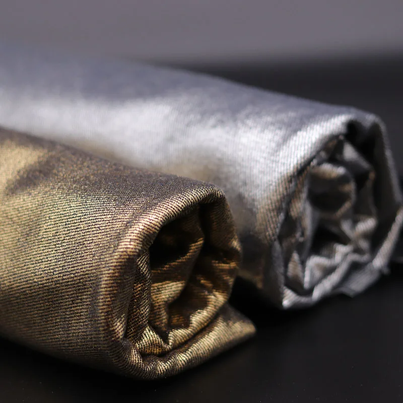 BronzingGoldenDenimFabricGlitterWashedByTheMeterforClothes