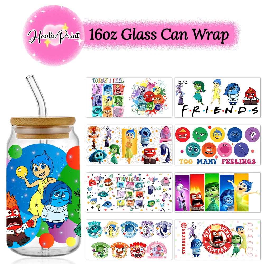 Inside Out Sadness 16oz UV DTF Cup Wrap Cartoon Libbey Glass Beer Can Tumbler Transfer Stickers Waterproof Permanent Adhesive cup wraps uv dtf wrap transfer