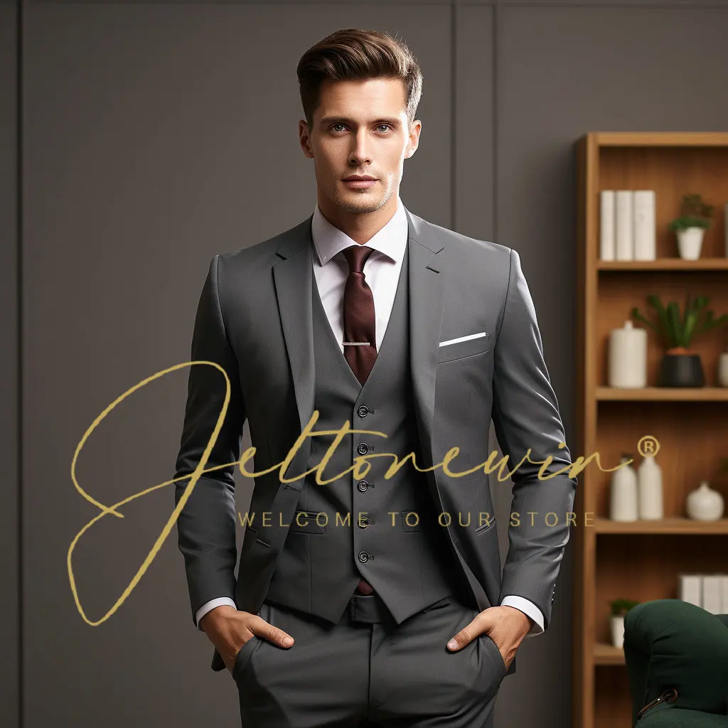 

Костюм-тройка мужской свадебный, Блейзер, пиджак, жилет, модный приталенный костюм трапециевидной формы, брюки, вечерний наряд, большие размеры 5XL