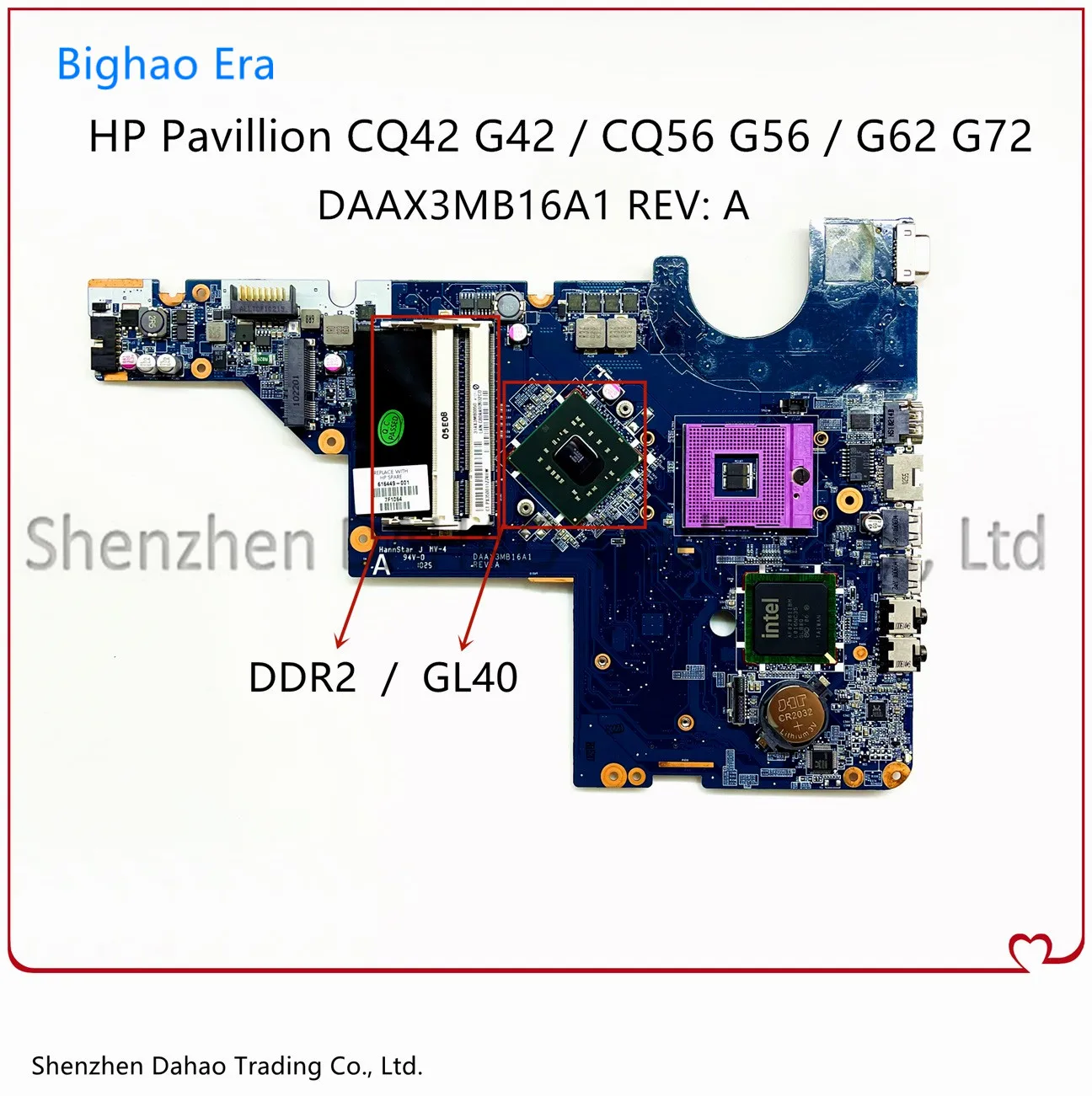

For HP Pavilion CQ42 G42 CQ56 G56 G62 G72 Laptop Motherboard DAAX3MB16A1 GL40 DDR2 616449-001 623909-001 100% Fully Tested