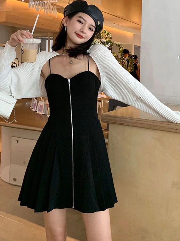 

2023 Spring Knitted Top Sexy Bra Zipper Strap Dress Women's Set Formal Dresses Dresses For Women 2023 Dress Dresses For Prom