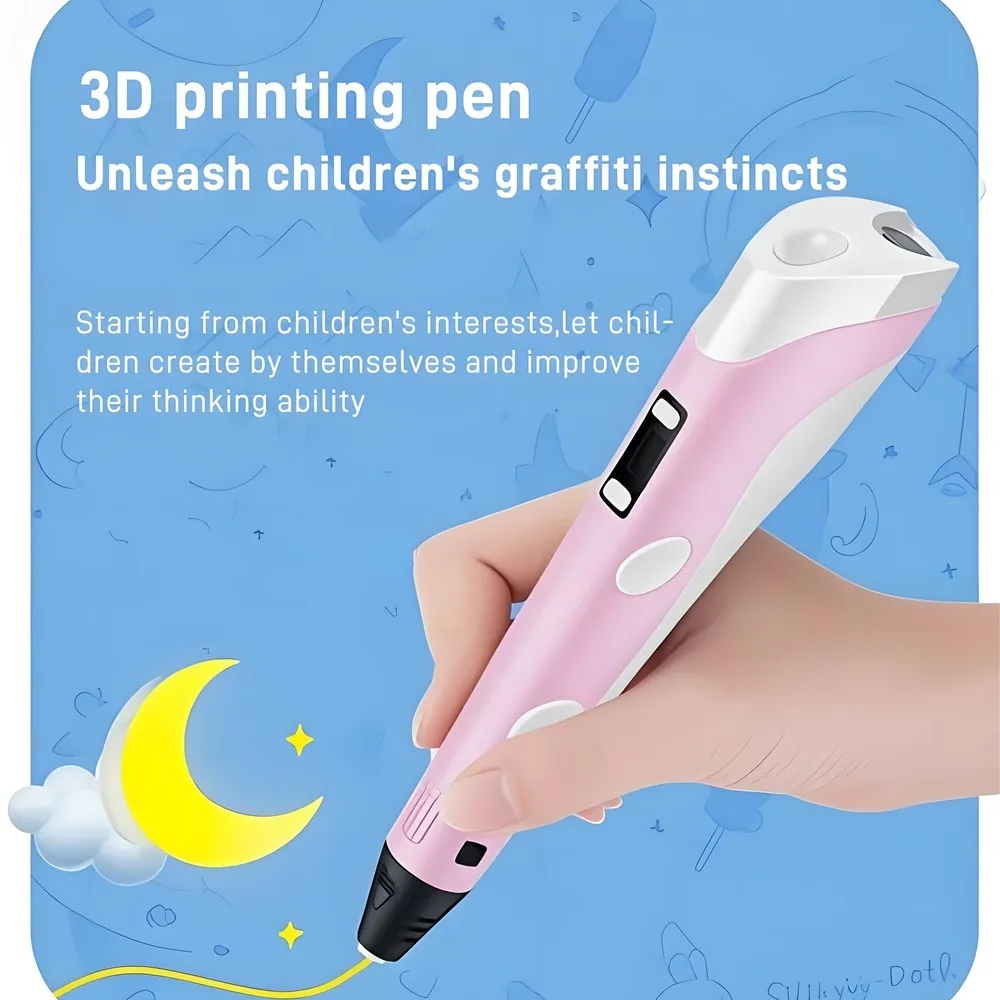 Kids 3D Printing Pen With LCD Screen & Stickers Compatible PLA Filament Safe 9M PLA Girls Boys Birthday Gift