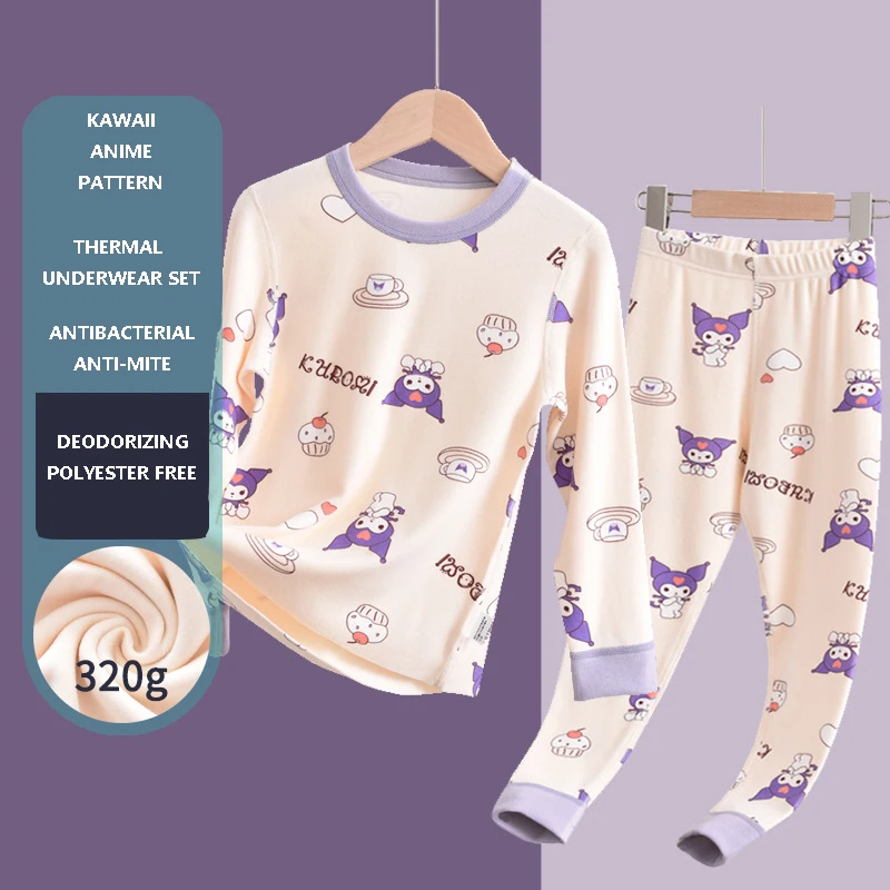 

Sanrio Kuromi Kids Thermal Underwear Girls Kawaii Anime My Melody Long Sleeves Long Pants Pajamas Two Piece Set Cartoon Clothes