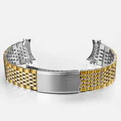 Stainless Steel Curved End Watch Strap - Business Replacement Bracelet for 20mm (Steel gold)